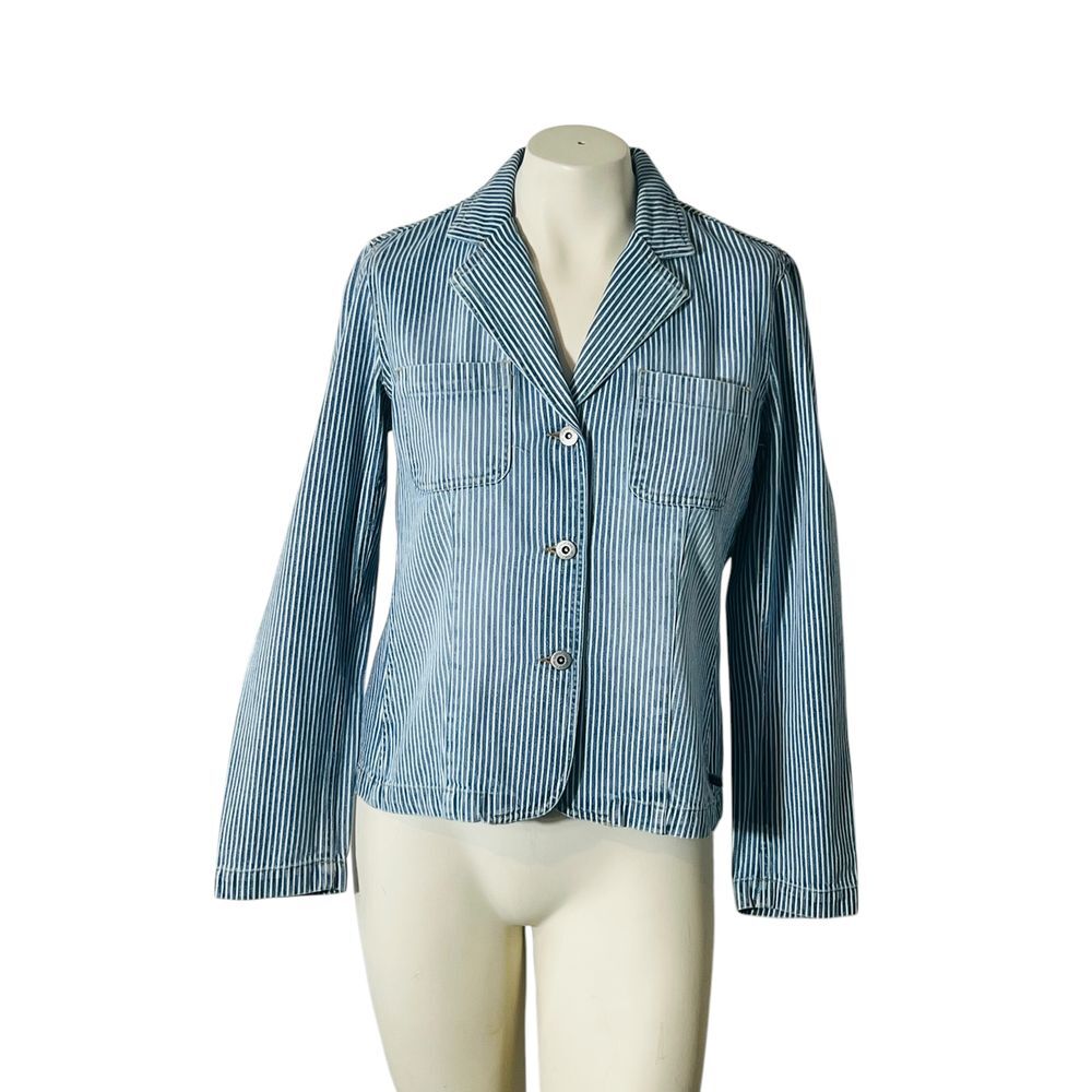 Liz Claiborne Lizwear Jeans Jacket Striped Button Front Cotton Pockets Small